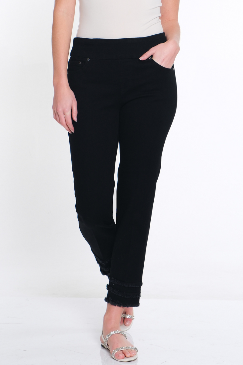 Triple Fringe Denim Ankle Jean - Black Denim