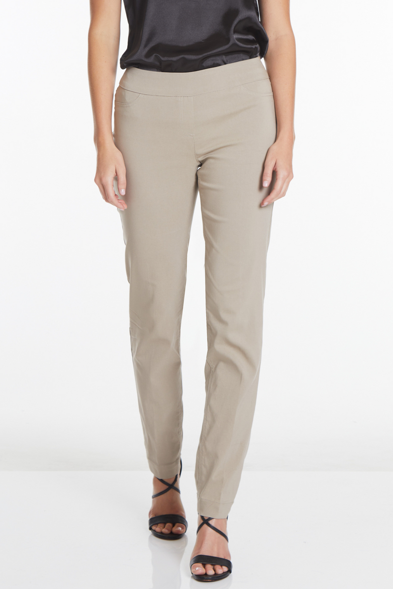 Plus Pull-On Solid Narrow Leg Pant With Faux Front Pockets - Stone