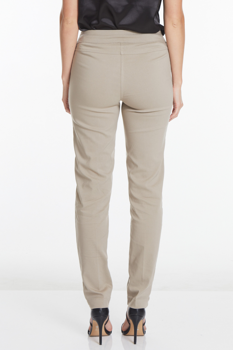 Plus Pull-On Solid Narrow Leg Pant With Faux Front Pockets - Stone