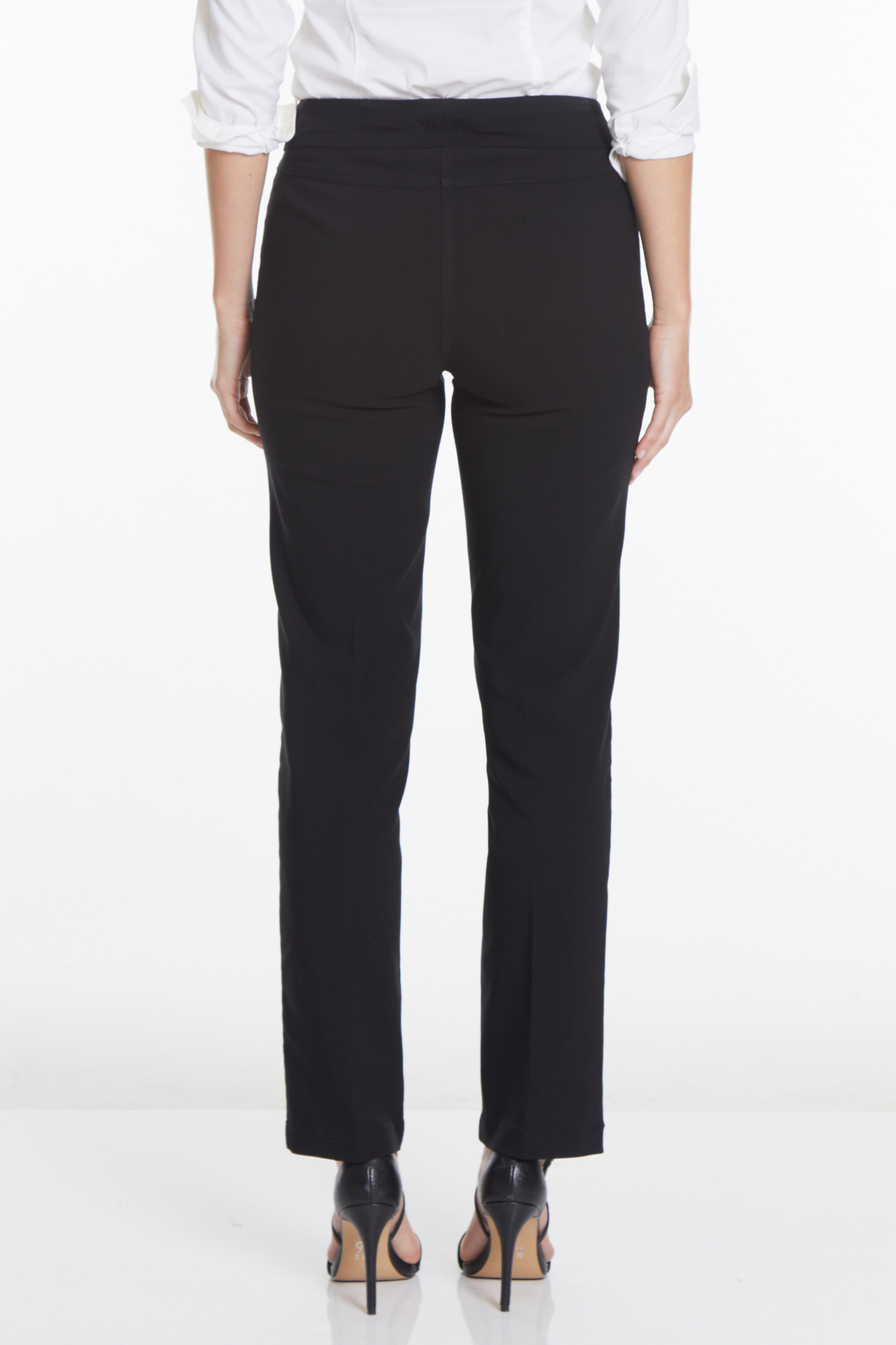 Plus Size Pull-On Solid Relaxed Leg Pant With Faux Front Pockets - Black