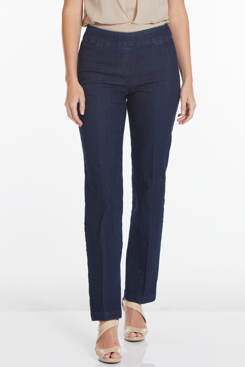 Plus Pull-On Solid Relaxed Leg Pant With Faux Front Pockets - Denim