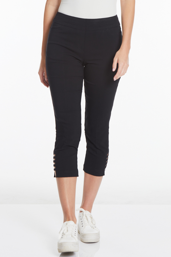Black Crop Pants with Pockets and Strap Hem Vents