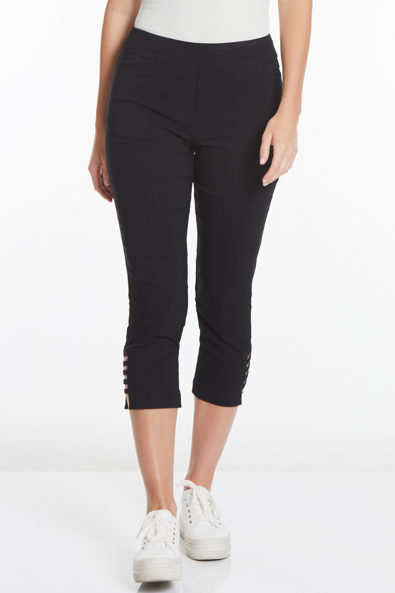 Plus Size Black Crop Pants with Pockets & Strap Hem Vents