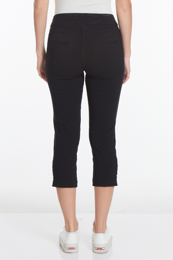 Black Crop Pants with Pockets and Strap Hem Vents