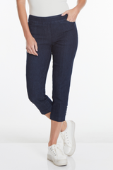 Denim Crop Pants with Pockets and Strap Hem Vents