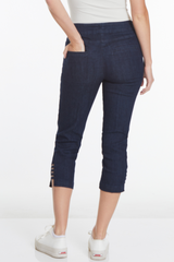 Denim Crop Pants with Pockets and Strap Hem Vents