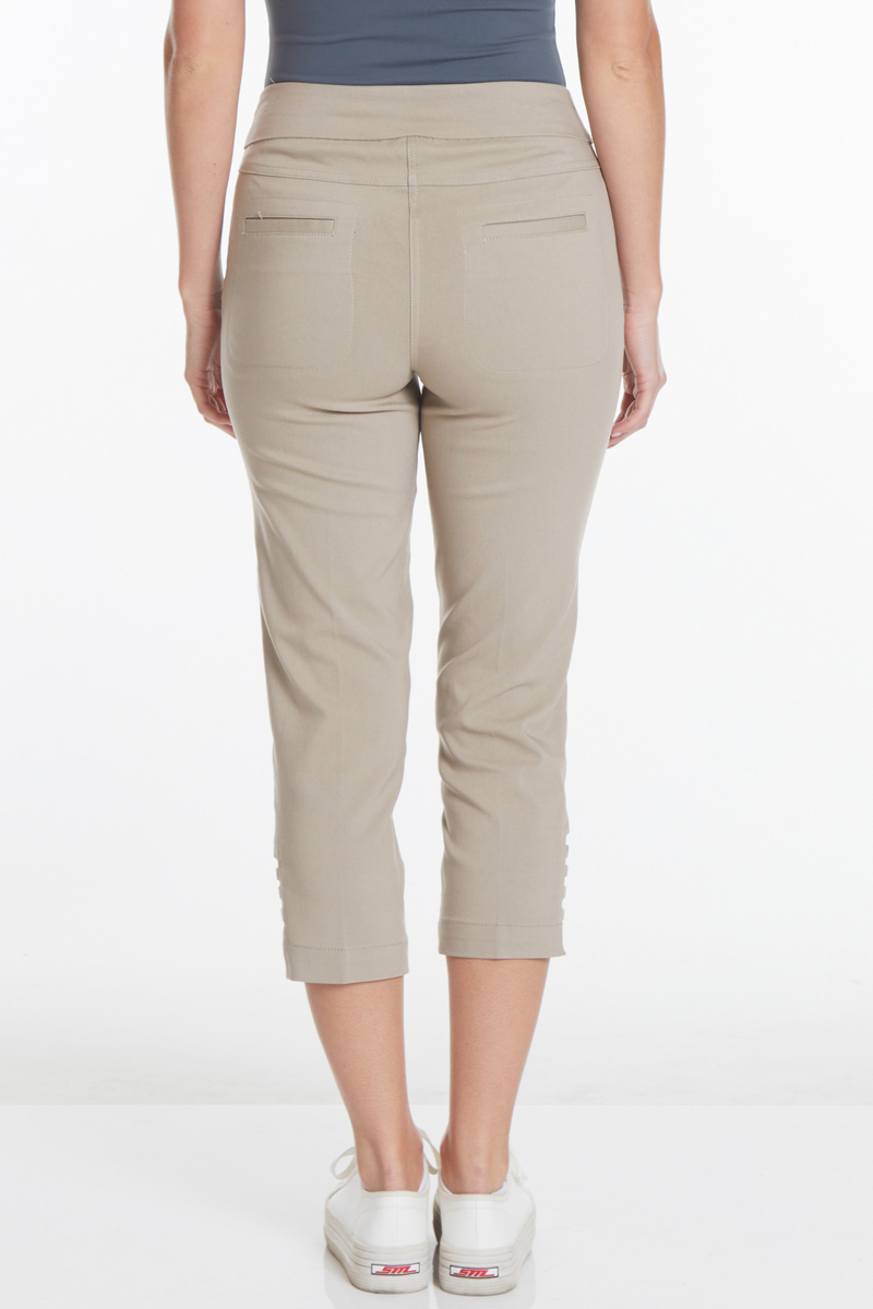 Petite Cropped Pants with Pockets and Strap Hem Vents - Stone