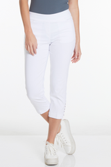 White Crop Pants with Pockets and Strap Hem Vents