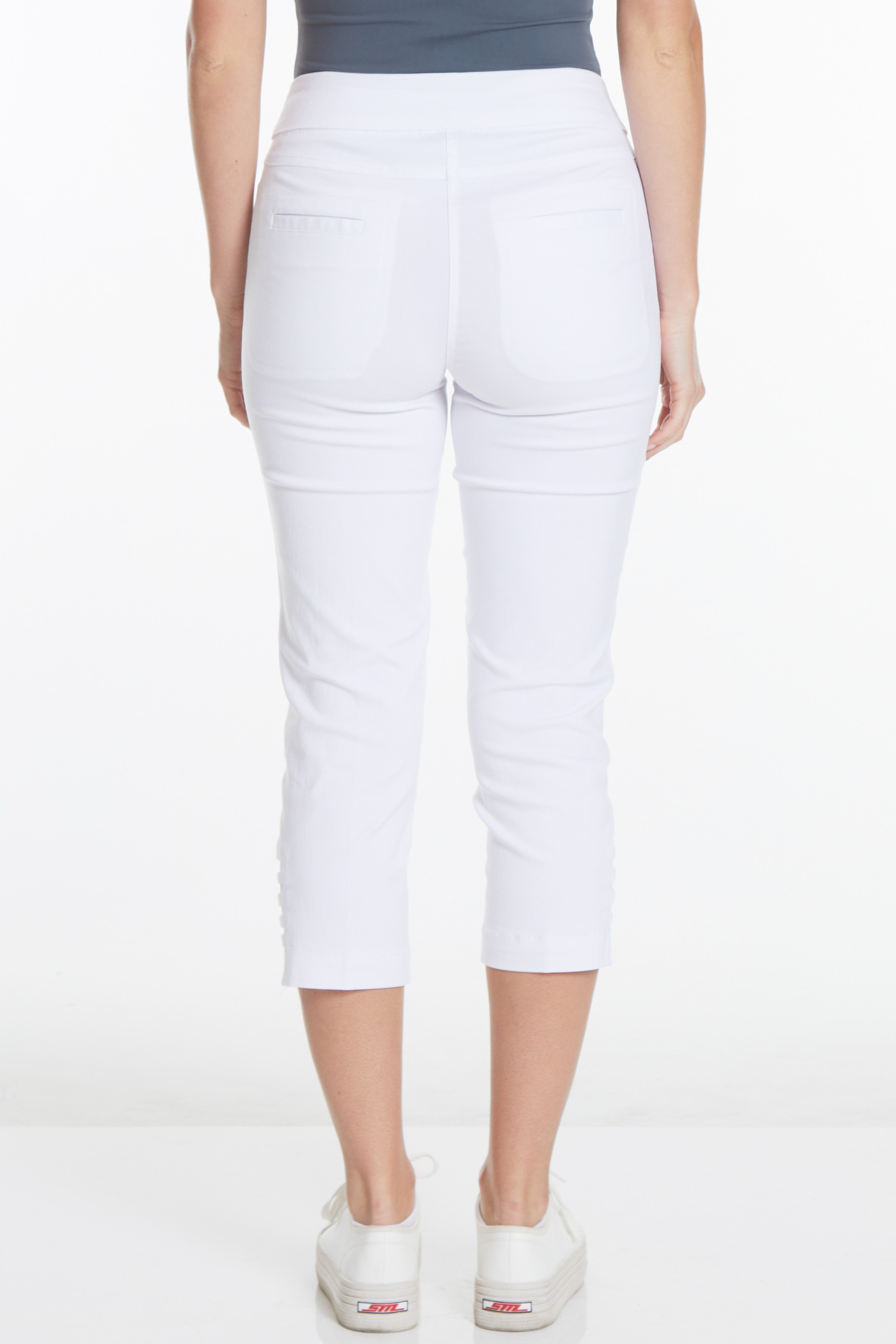 Crop Pant with Real Pockets & Strap Hem Vents - White