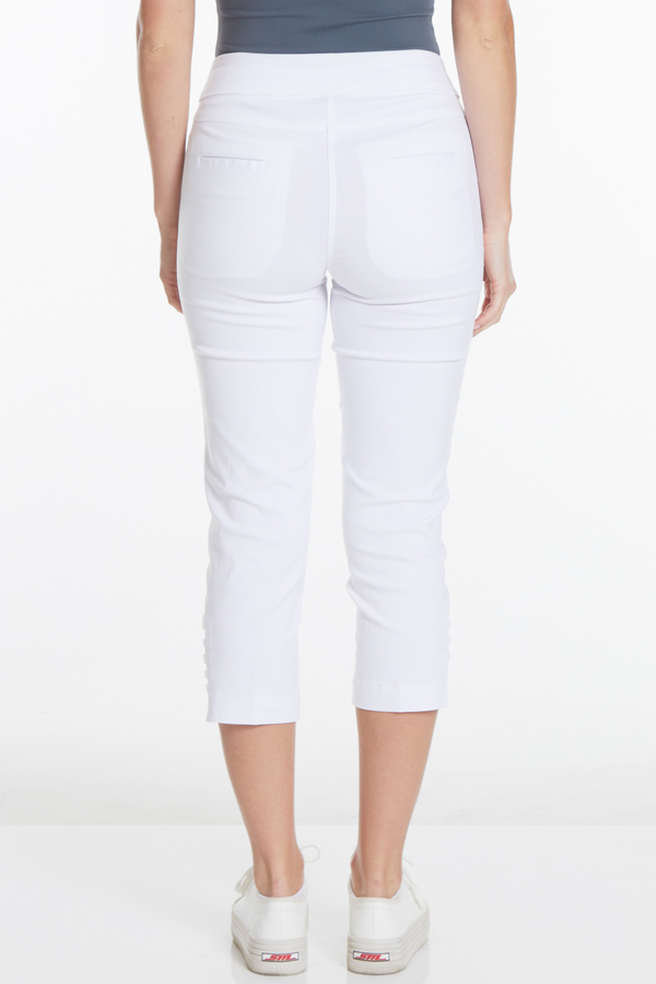 Petite White Crop Pants with Pockets and Strap Hem Vents