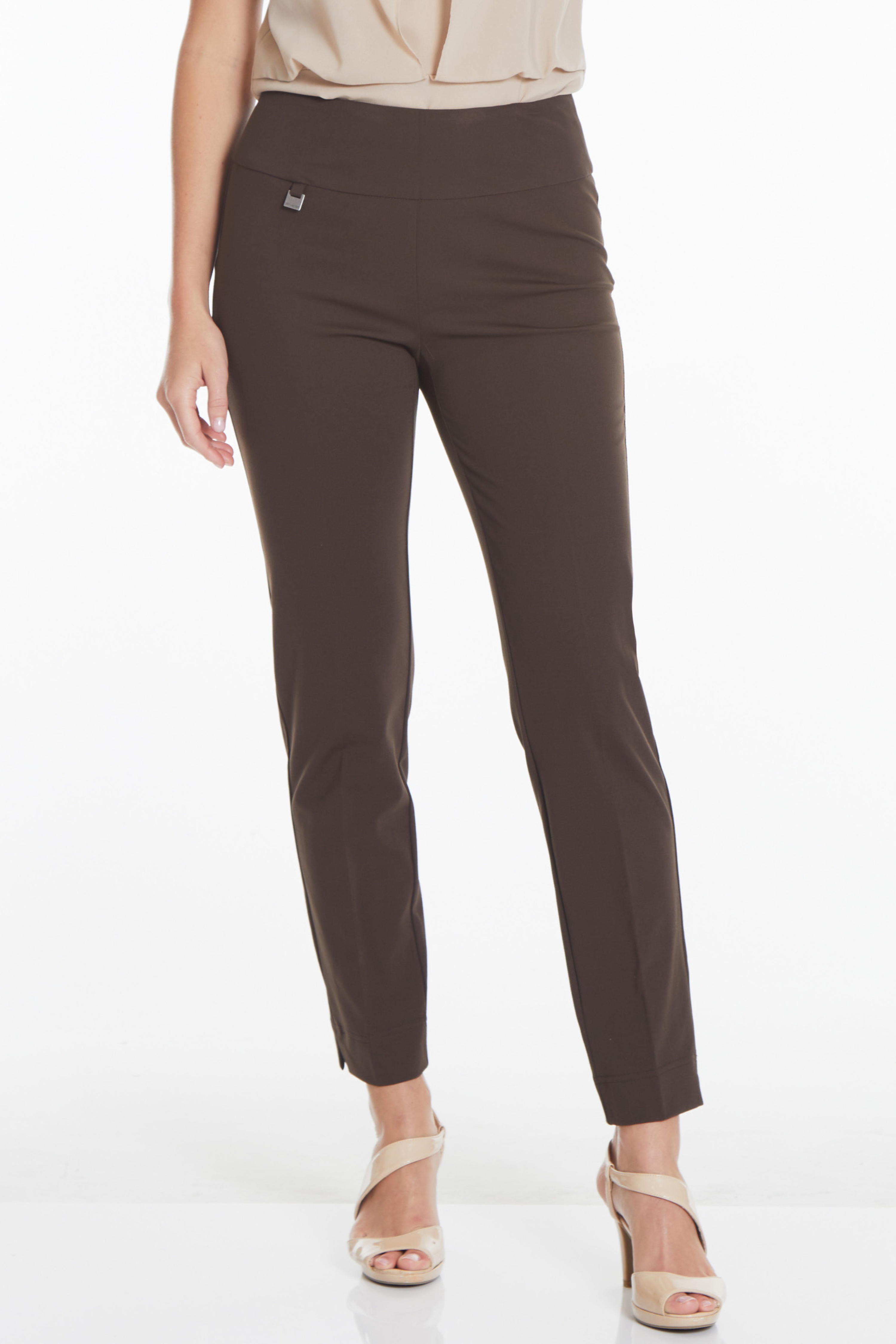 Wide Band Elastic Waist Ankle Pants - Chocolate Brown