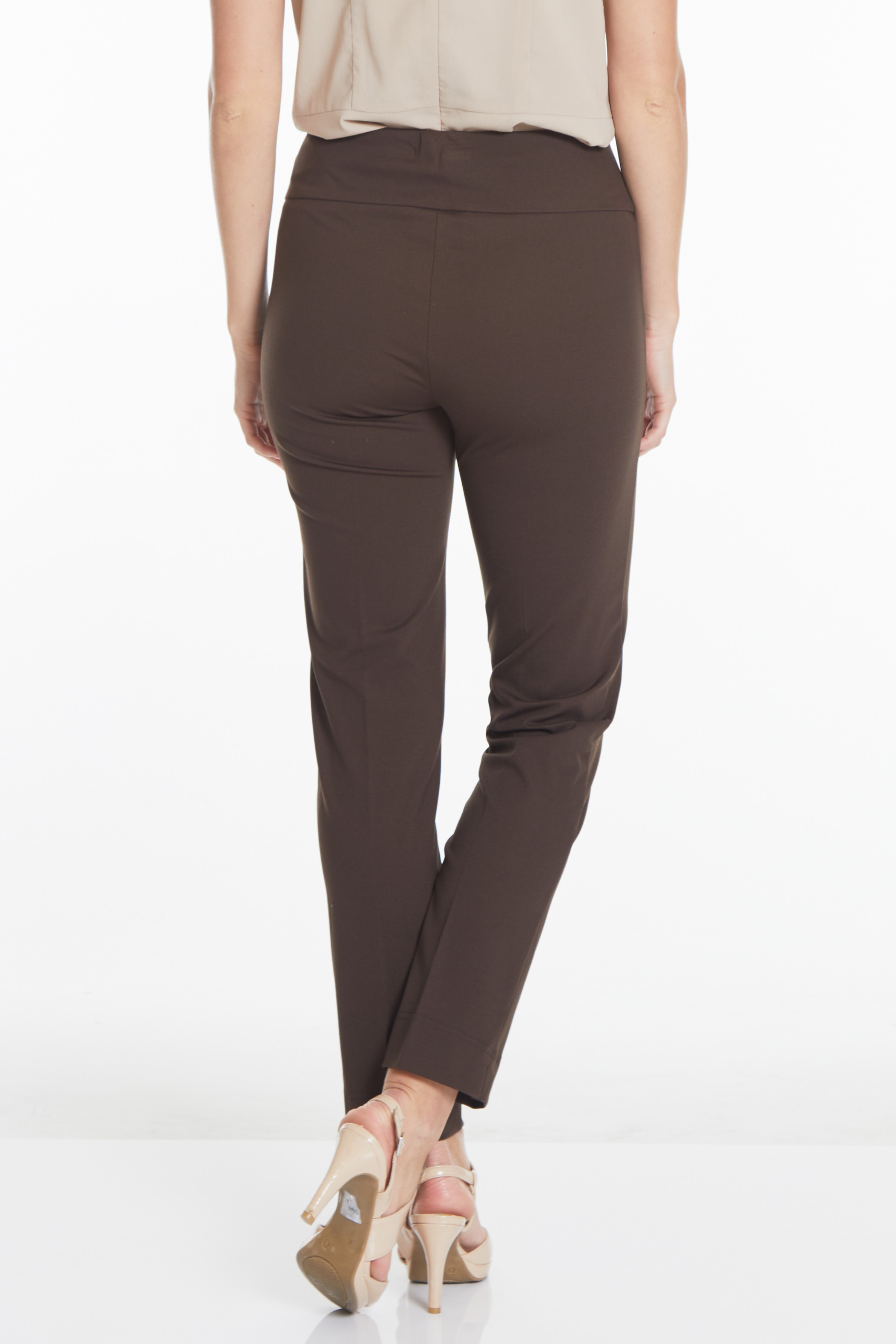 Wide Band Elastic Waist Ankle Pants - Chocolate Brown