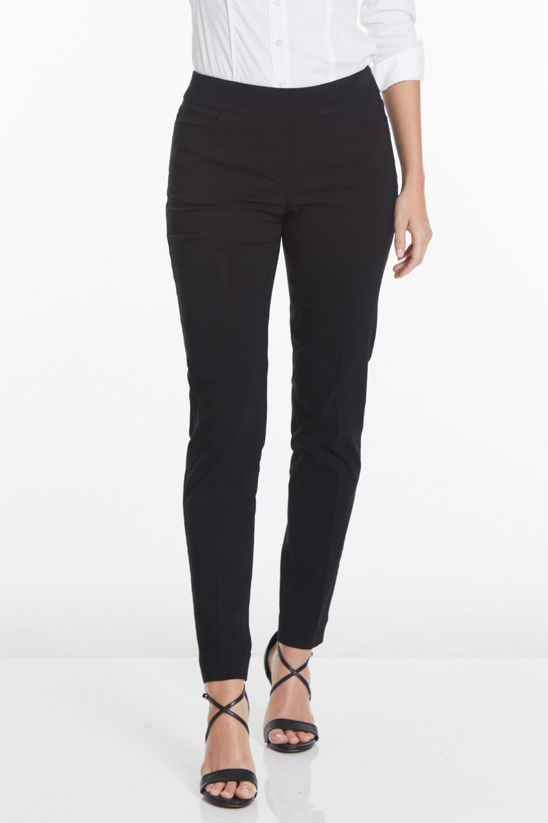 Pull-On Solid Narrow Leg Pant With Real Front Pockets - Black