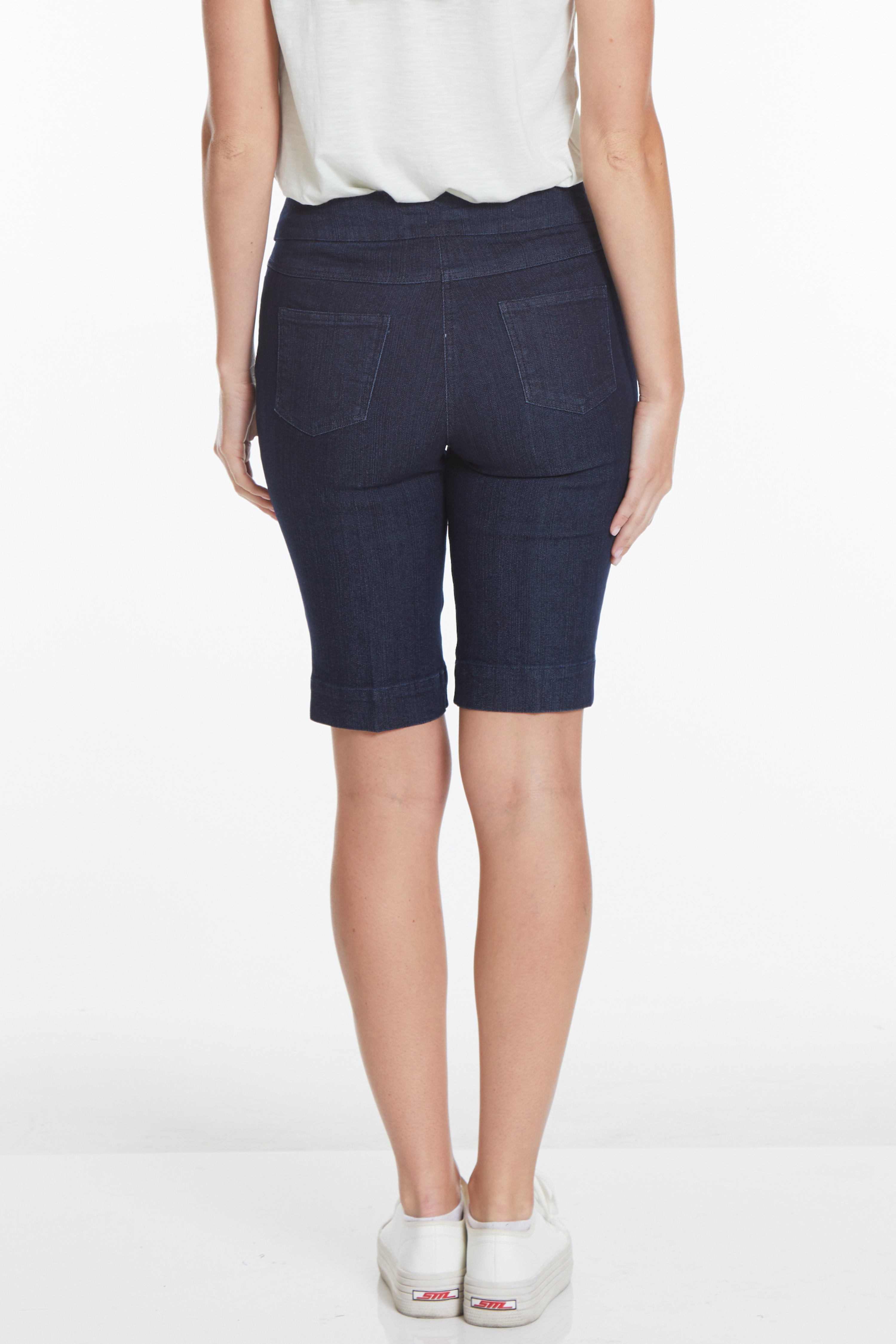Plus Size Pull-On Walking Short with Real Pockets - Denim