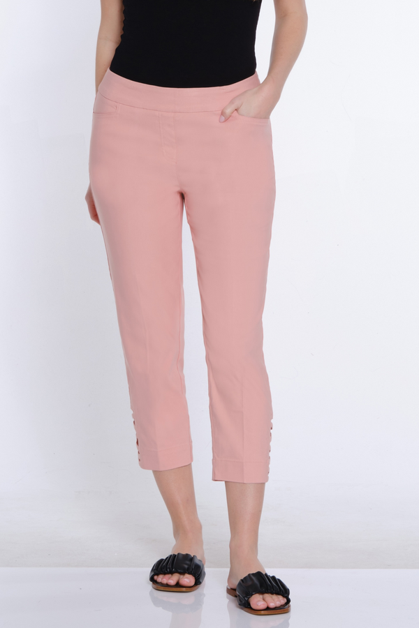 Twill Crop Pant with Zig-Zag Strap Hem - Blush