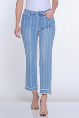 Print Flare Leg Jean - Denim Stripe