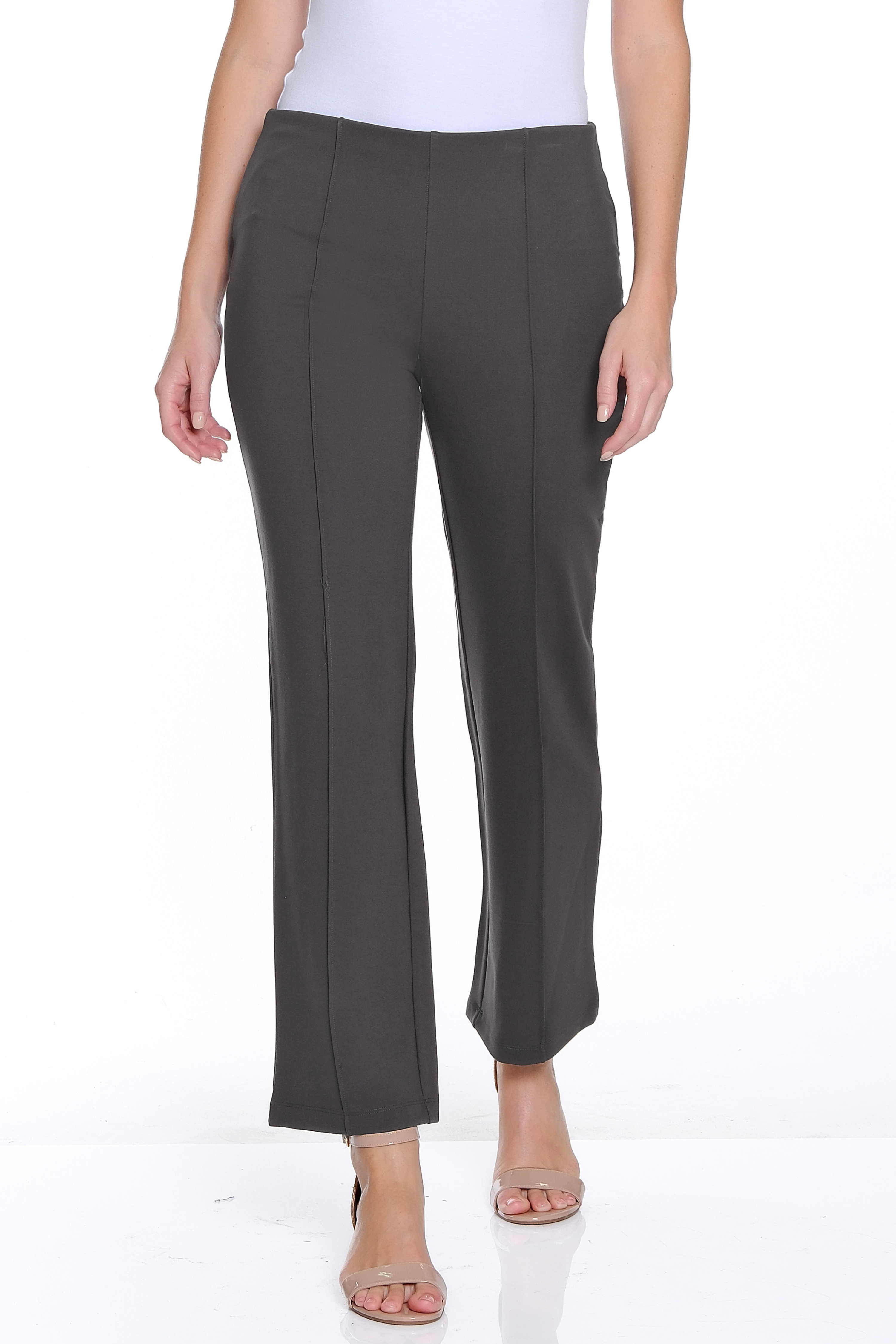 Petite Stretch Ponte Pintuck Flare Leg Pant - Medium Grey