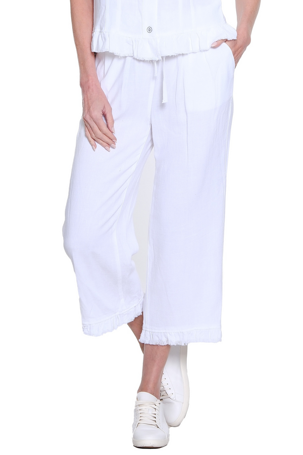 Plus Ruffle Hem Crop Pant - White