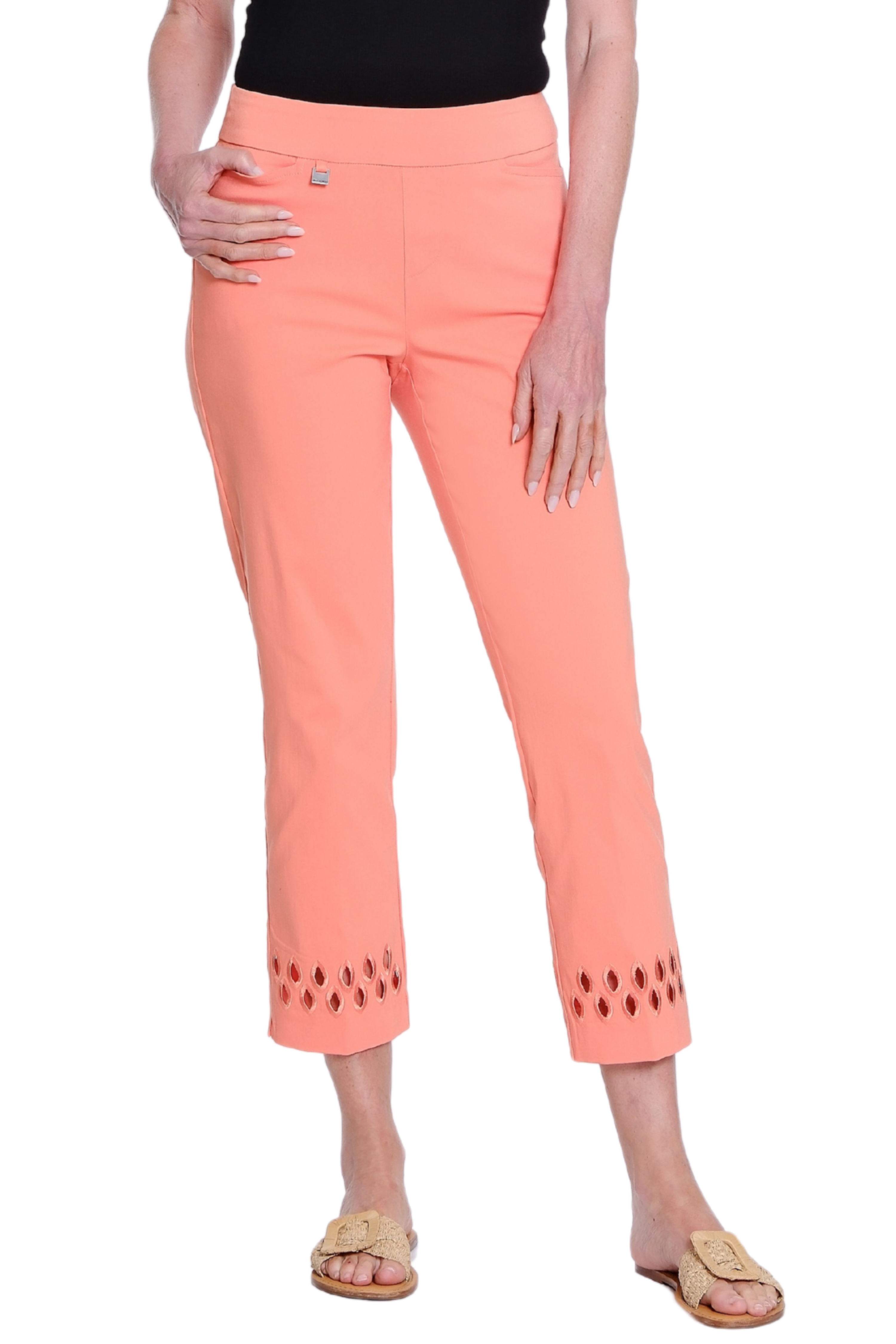 Ankle Pant with Geometric Cutout Hem - Melon