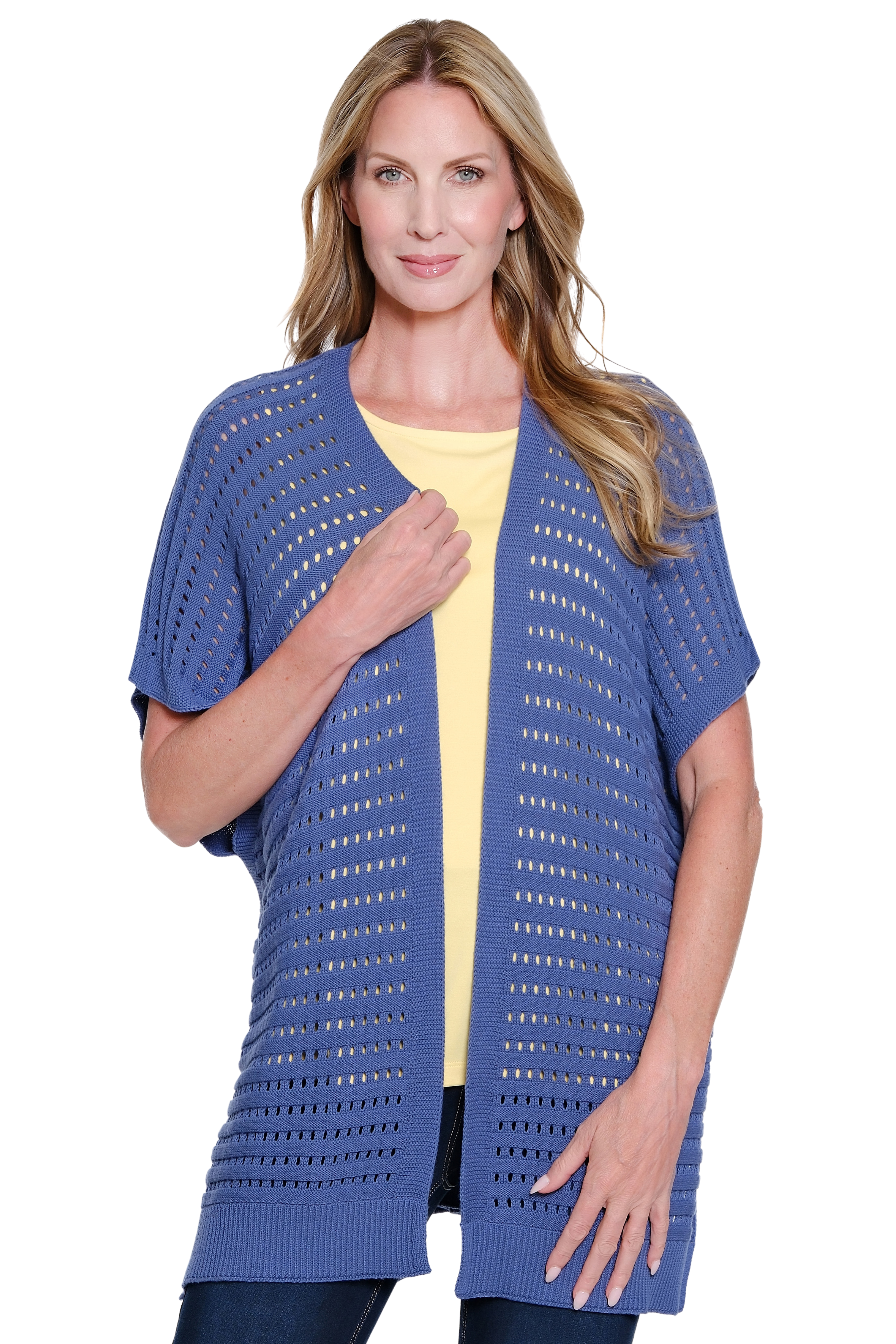 Sleeveless Sweater Knit Poncho - Chambray Blue