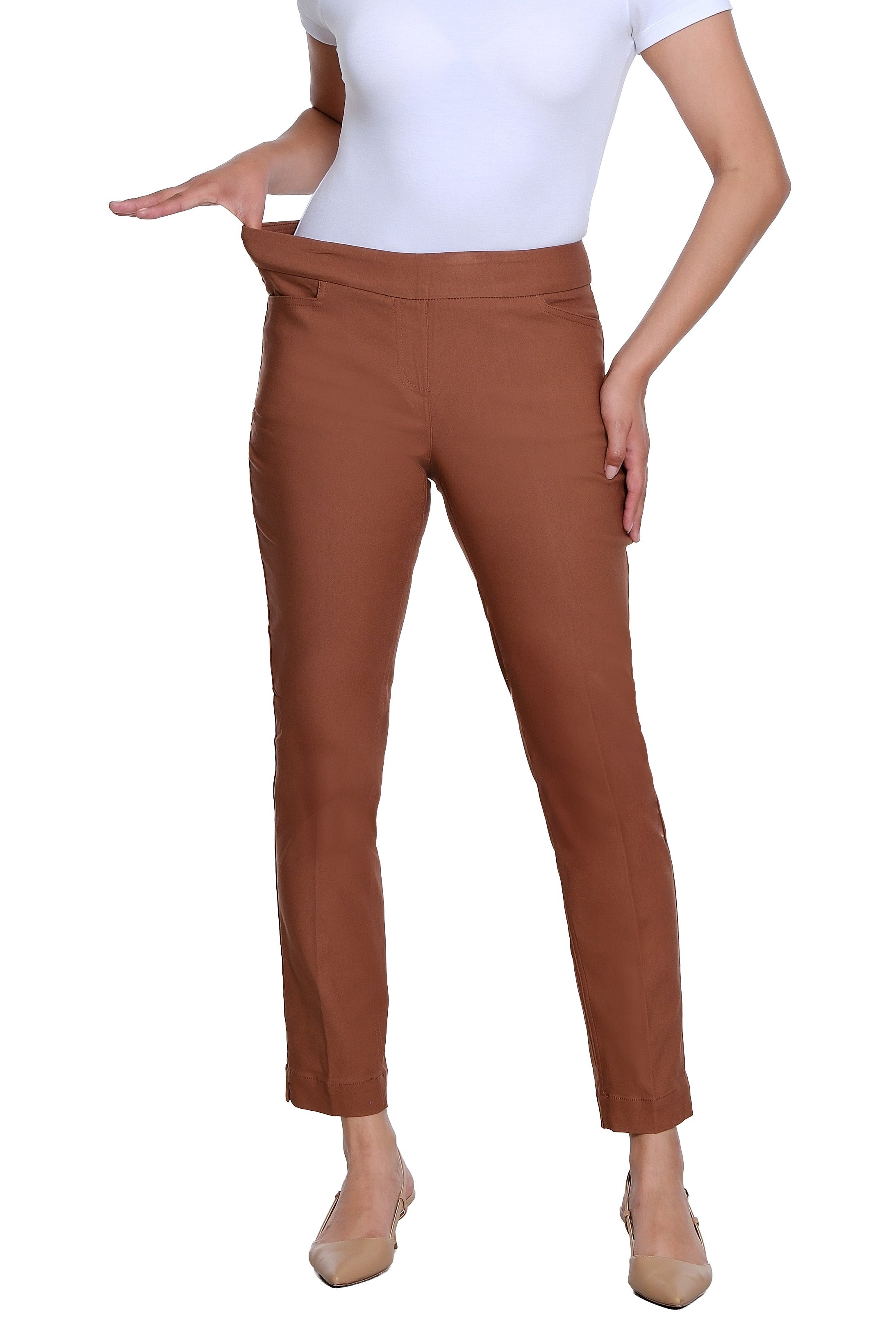 Pull On Ankle Pant with Real Front and Back Pockets - Cocoa