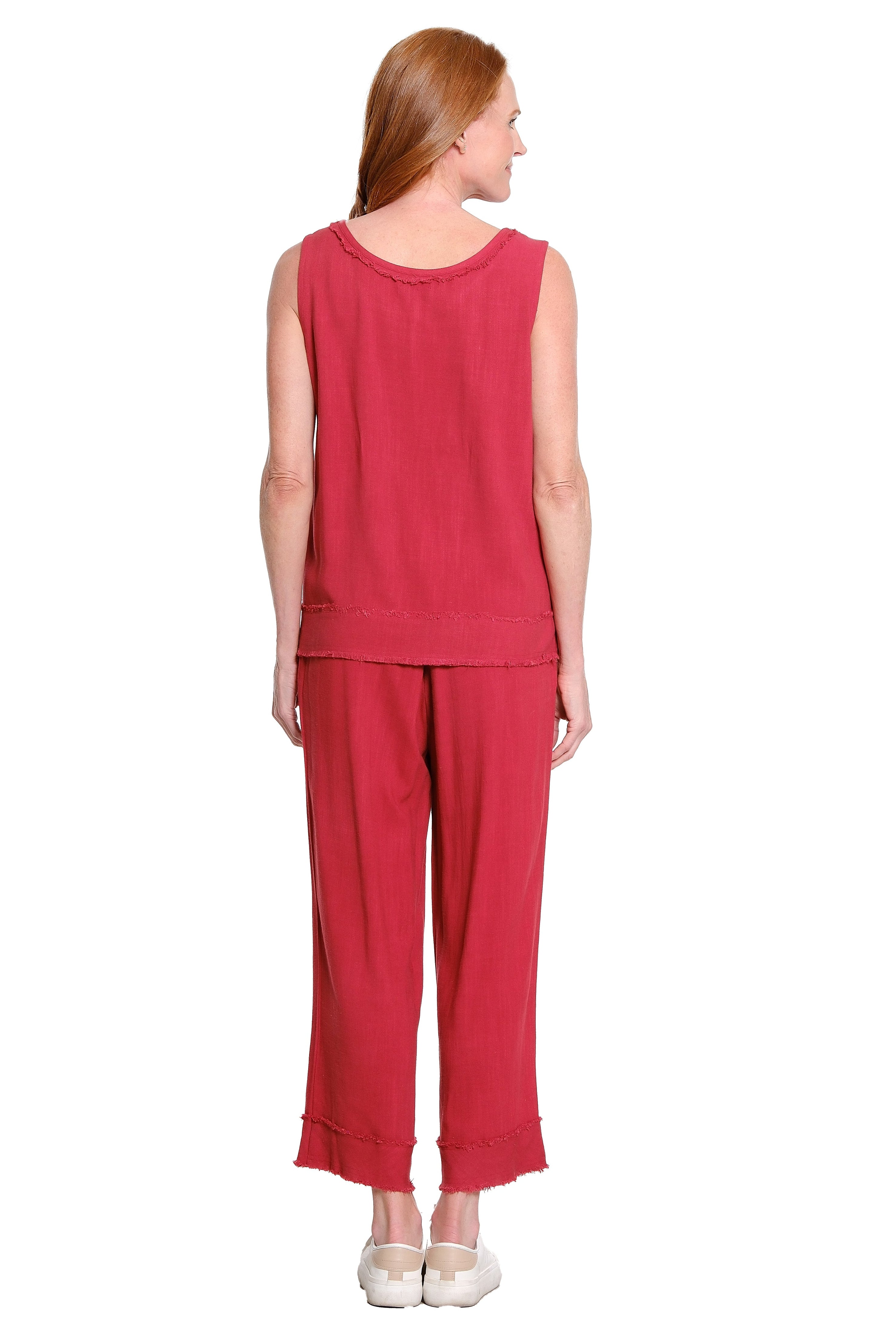 Woven Tank with Fringe Trim Bands - Brick - view 2