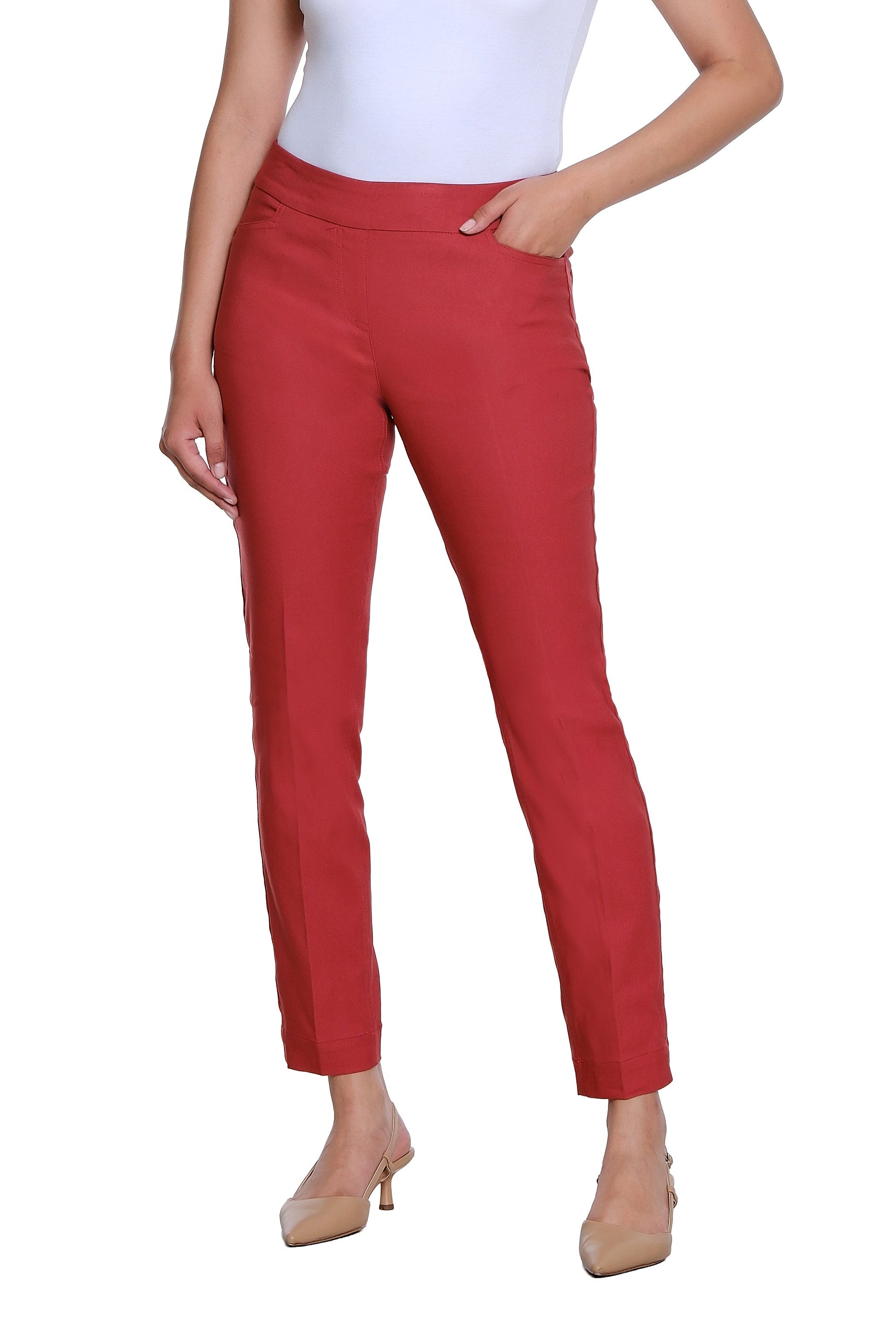 Pull On Ankle Pant with Real Front and Back Pockets - Brick