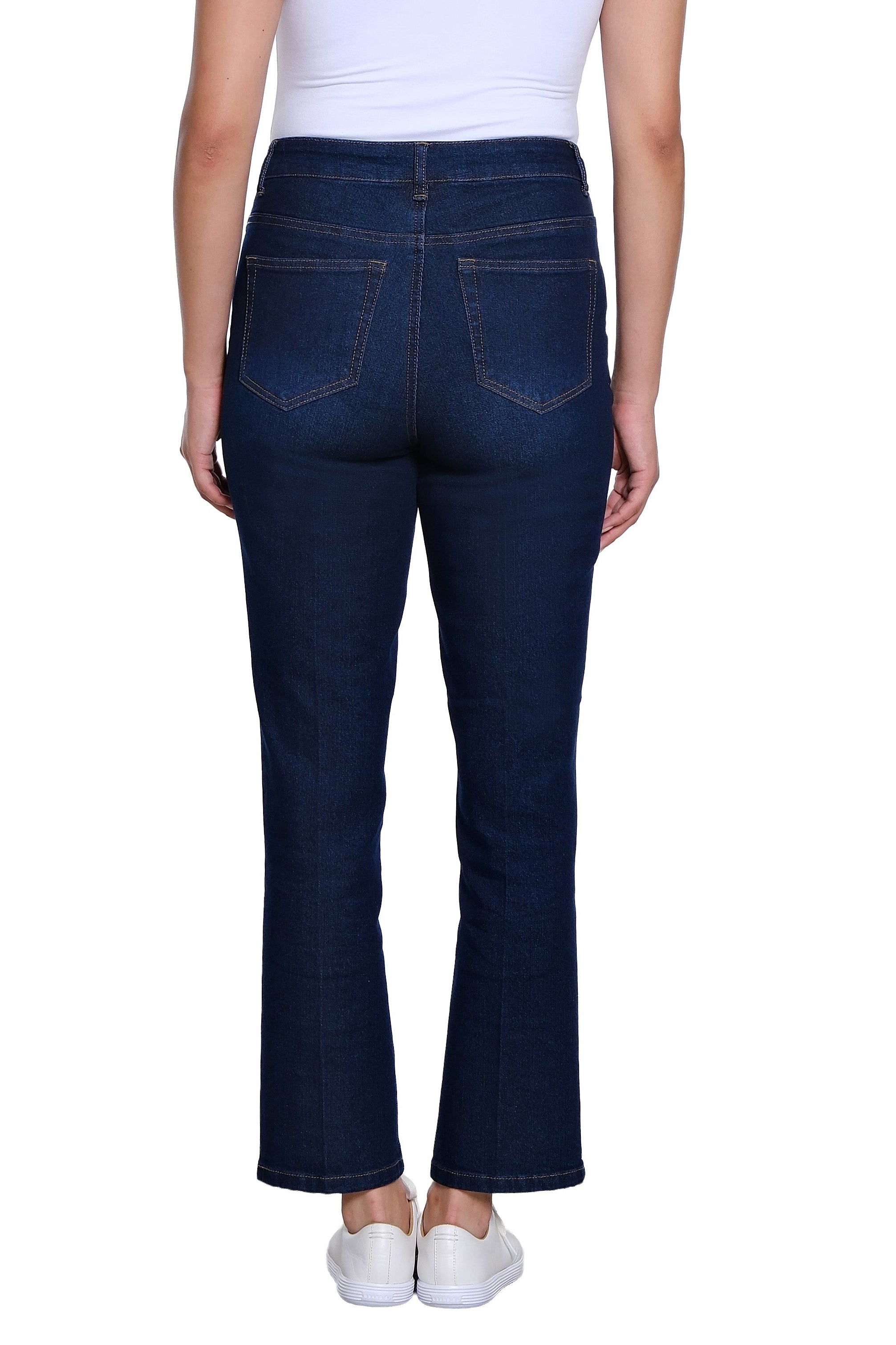 Zip and Button Front 5-Pocket Boot Cut Woven Jean Ankle Pant - Midnight Indigo - view 2