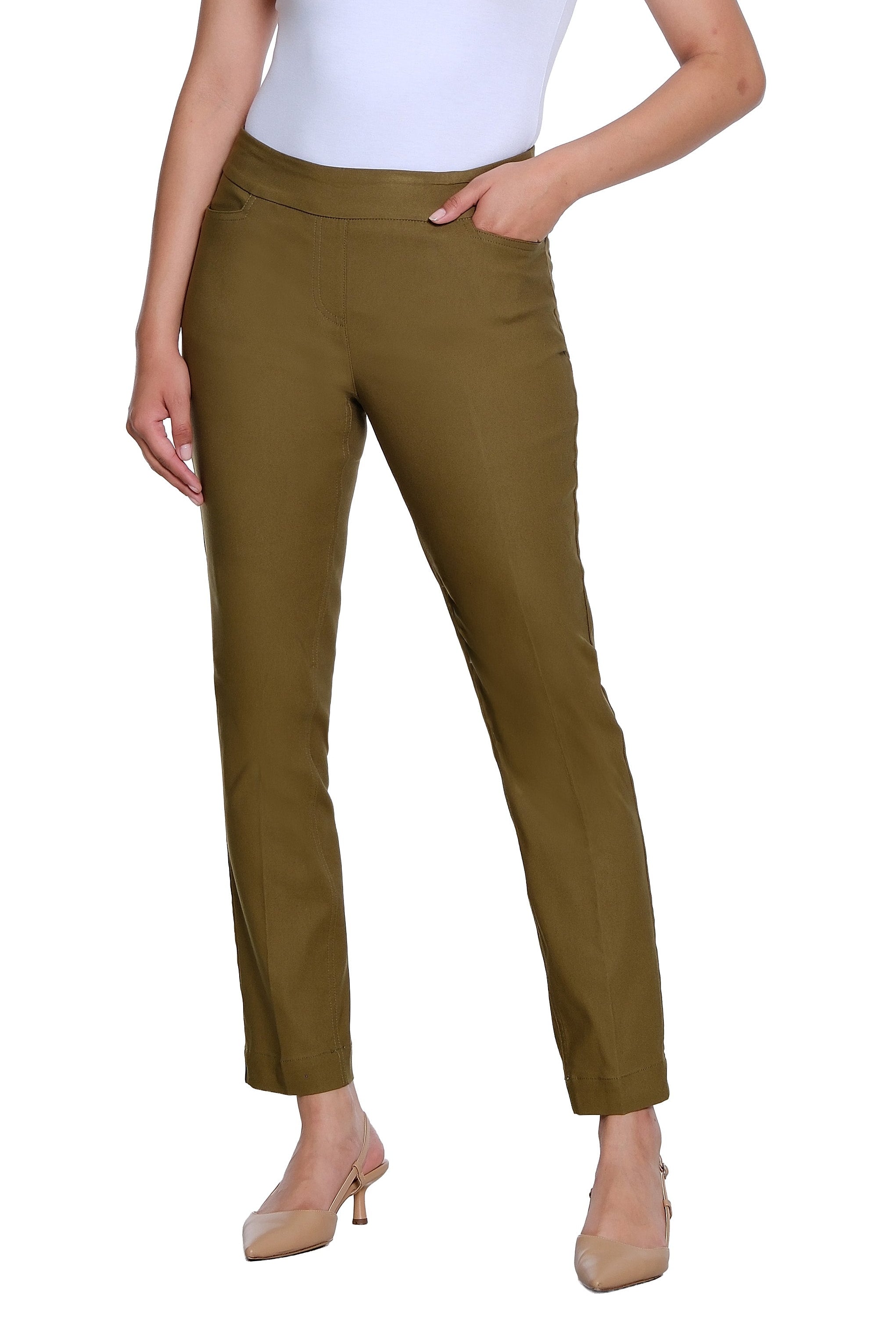 Pull On Ankle Pant with Real Front and Back Pockets - Olive