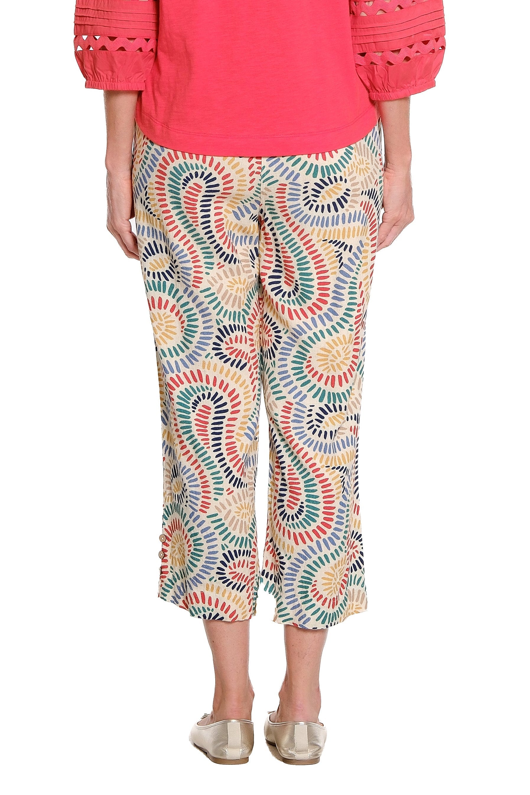 Multi-Needle Elastic Shirred Waist Pullover Crop Woven Pant - Multi - view 2