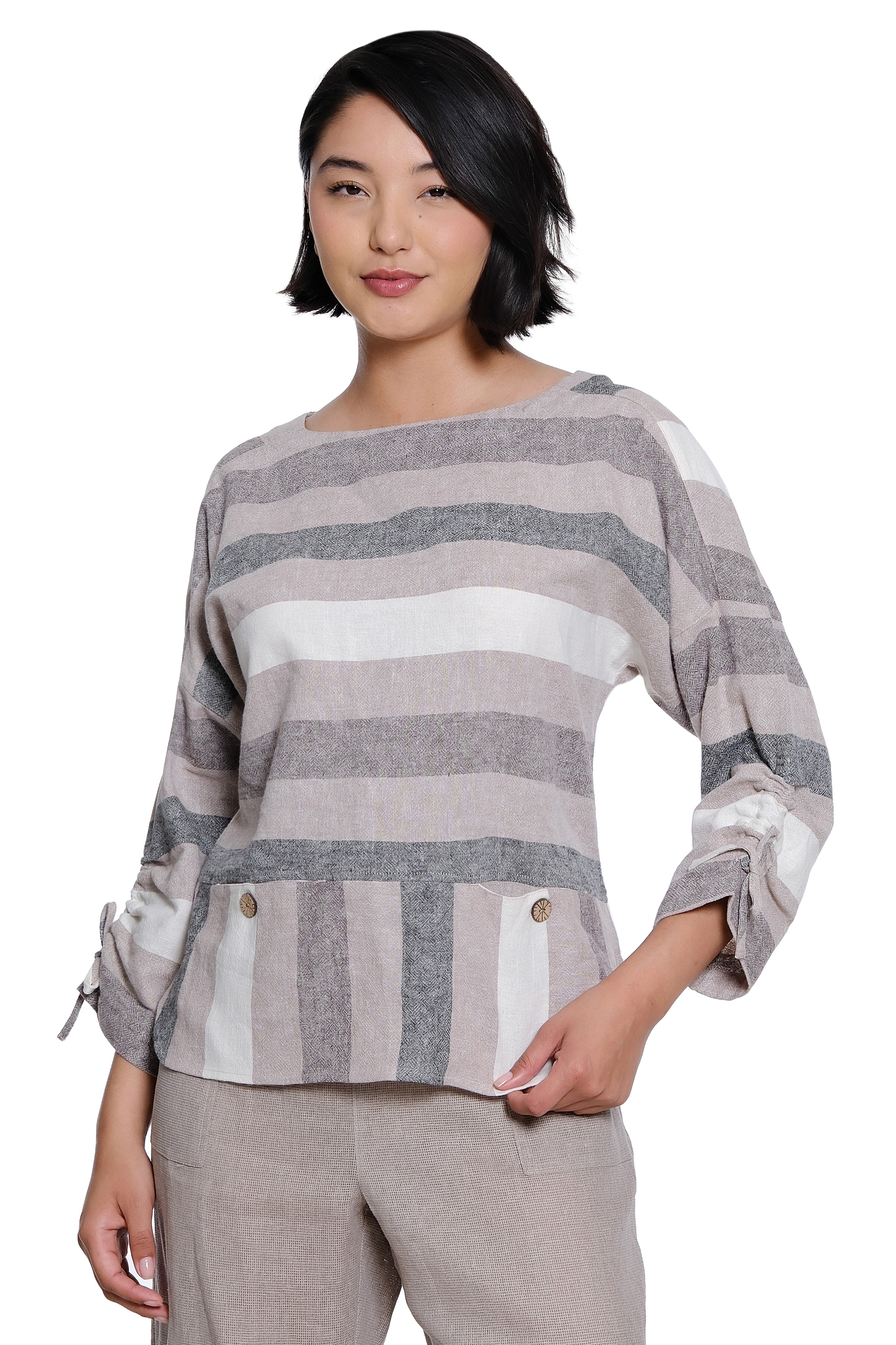 Linen Pop-Over Top - Neutral