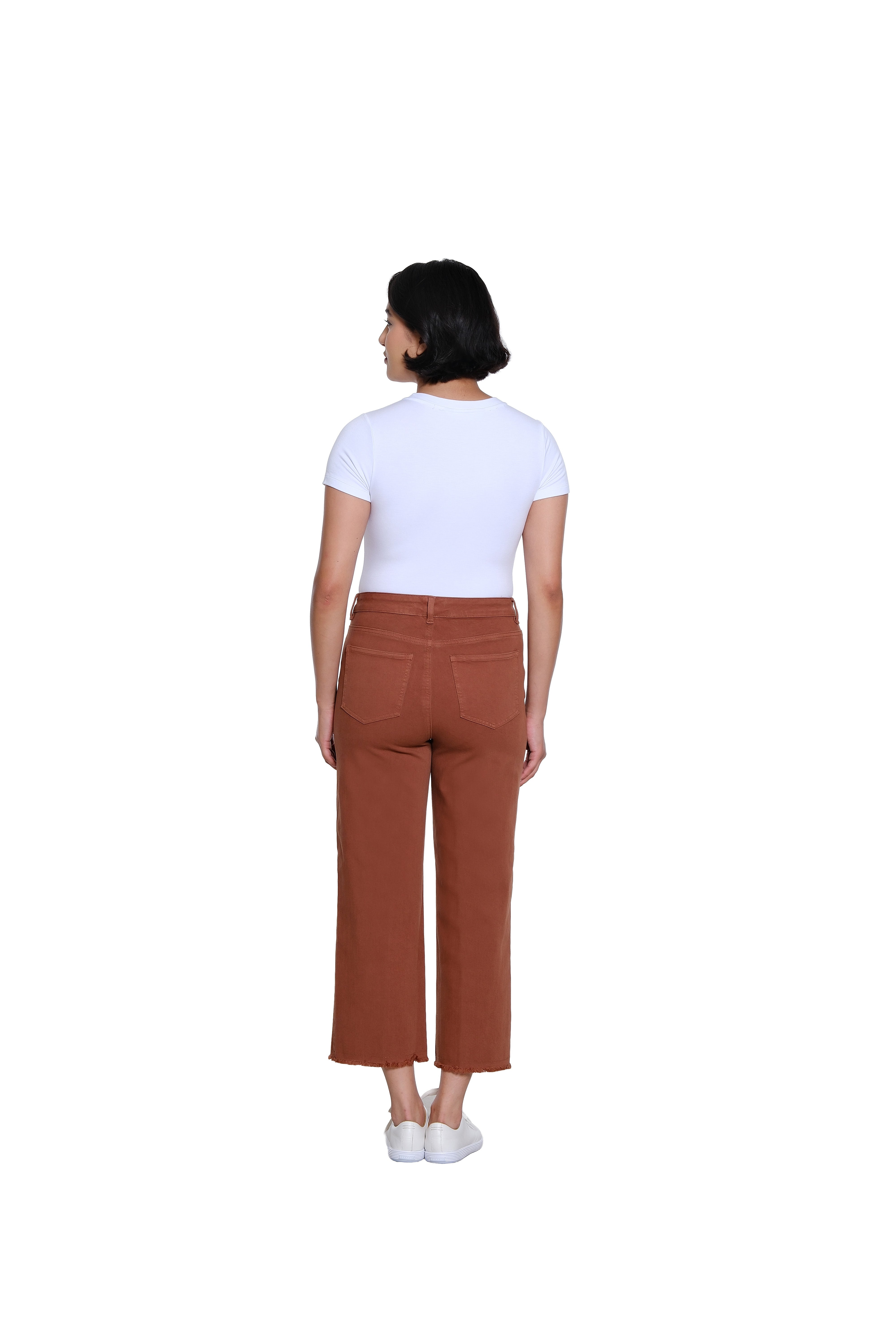 Zip/Button Front 5-Pocket Woven Crop Jean with Front Fringe Seam - Cocoa - view 2