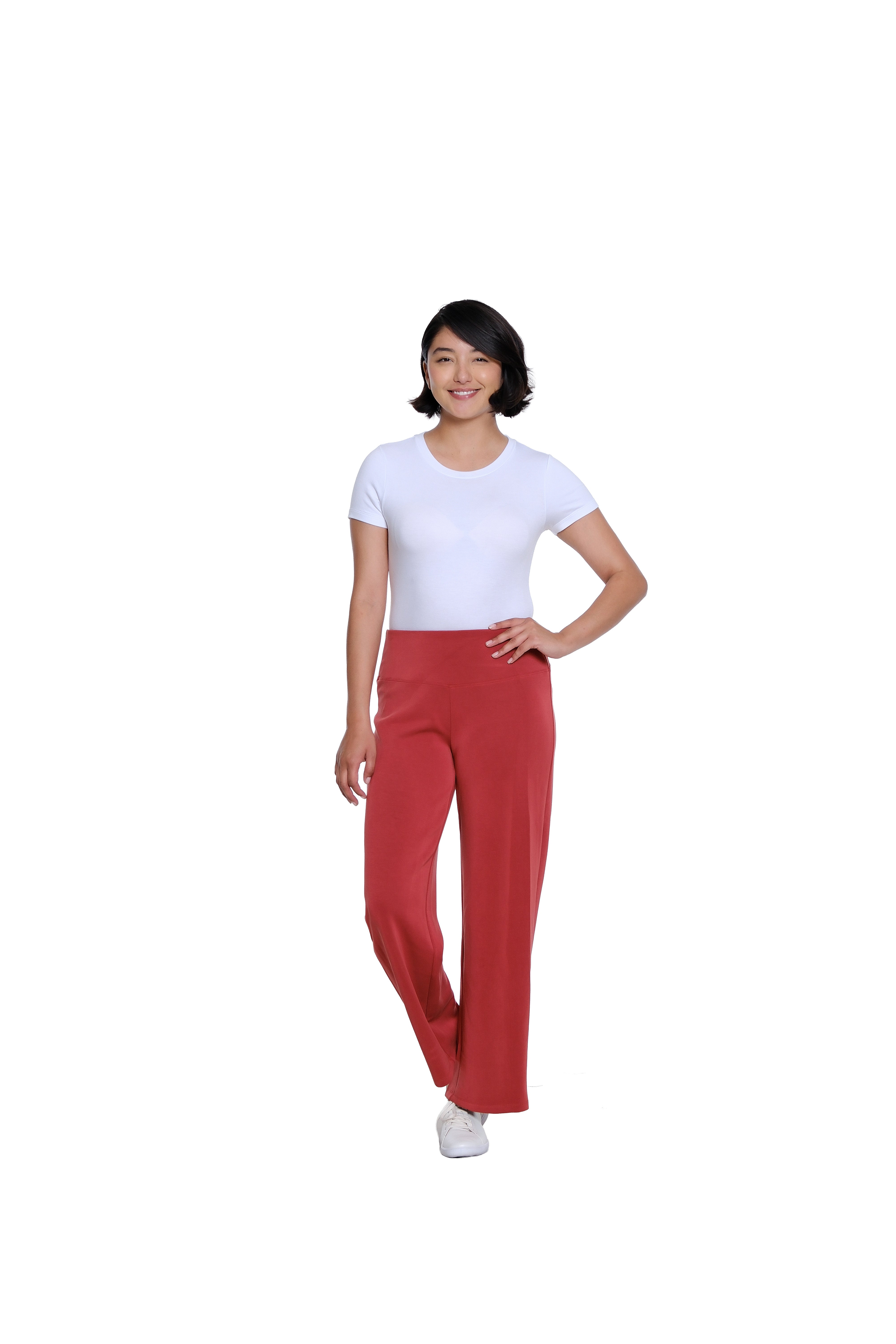 Wide Band Pull On Wide Leg Knit Ankle Pant - Brick