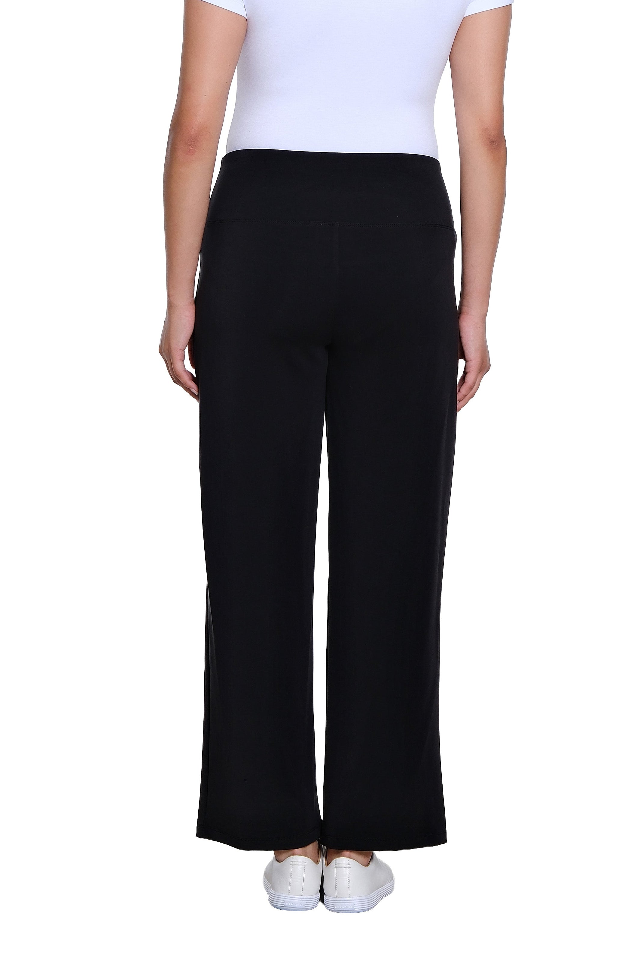 Wide Band Pull On Wide Leg Knit Ankle Pant - Black - view 2