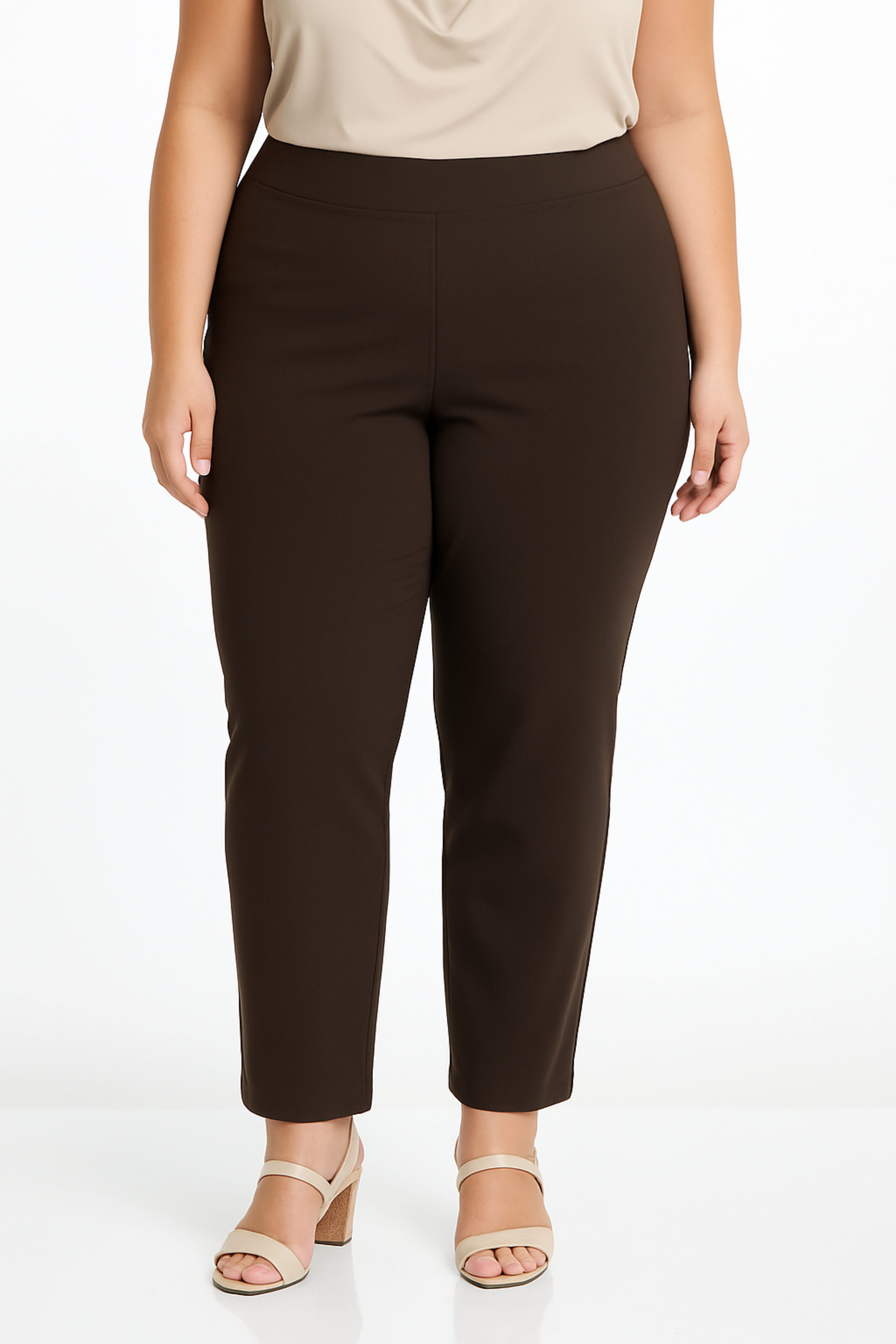 Plus Size Pull On Ankle Pants - Chocolate Brown