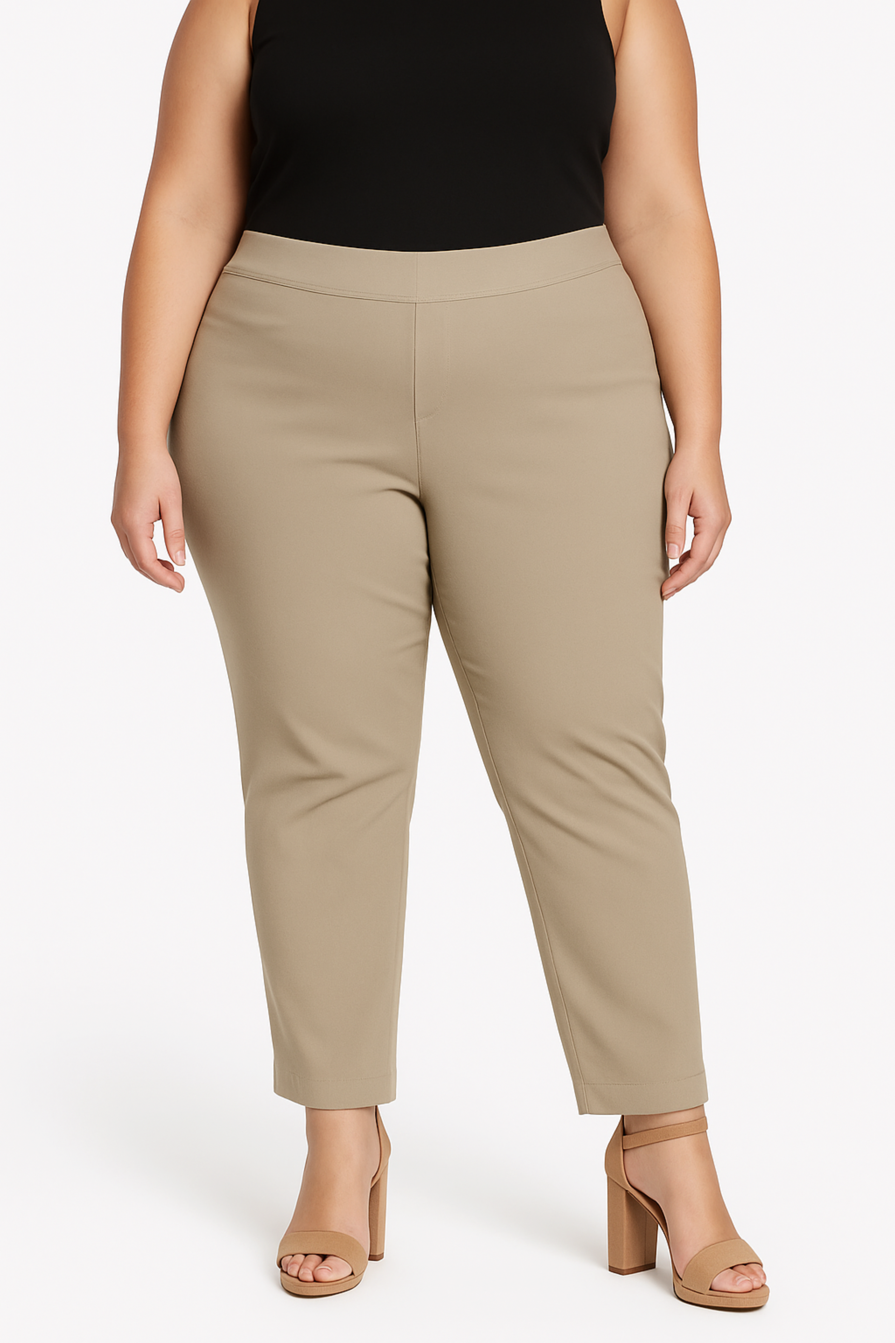 Plus Size Pull On Trouser Pants - Stone