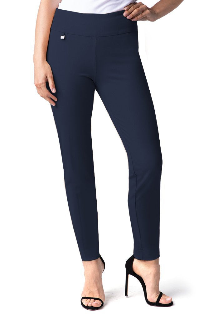 Petite Wide Band Elastic Waist Pull On Ankle Pant - Midnight