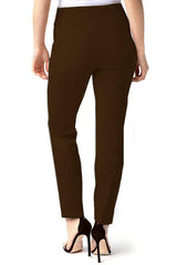 Wide Band Elastic Waist Pull On Ankle Pant - Chocolate