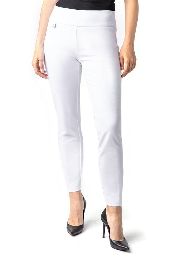 Plus Wide Band Elastic Waist Pull On Ankle Pant - White