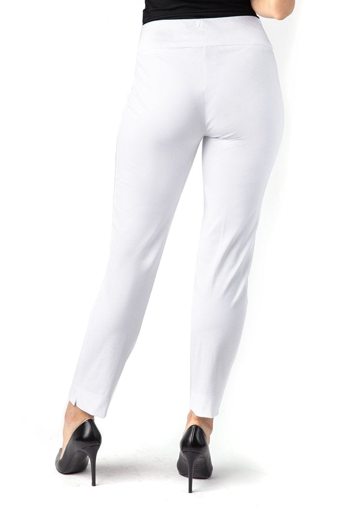 Wide Band Elastic Waist Pull On Ankle Pant - White
