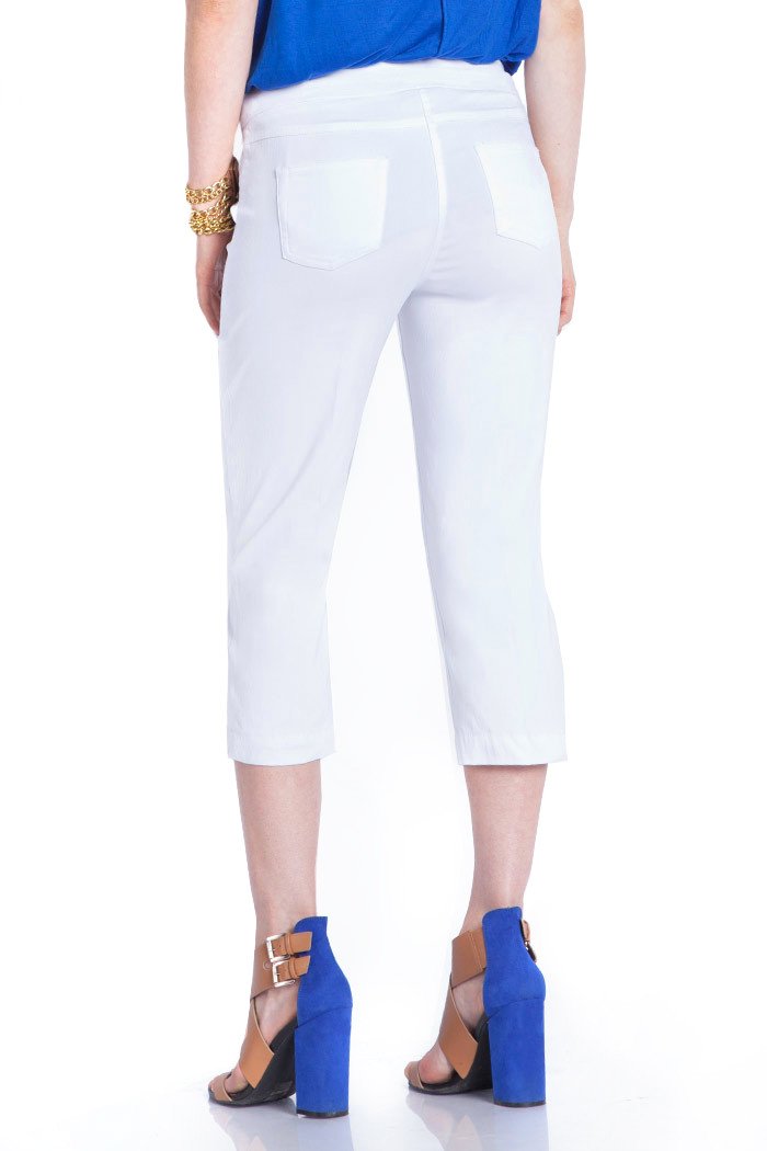 Plus Pull On Capri Pant With Pockets - White