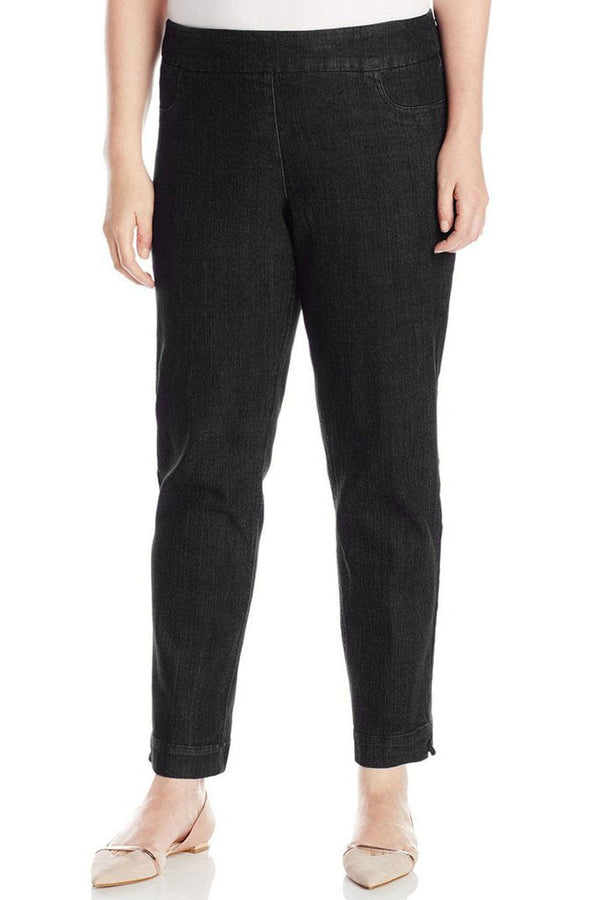 Plus Pull-On Solid Narrow Leg Pant With Faux Front Pockets - Black Denim