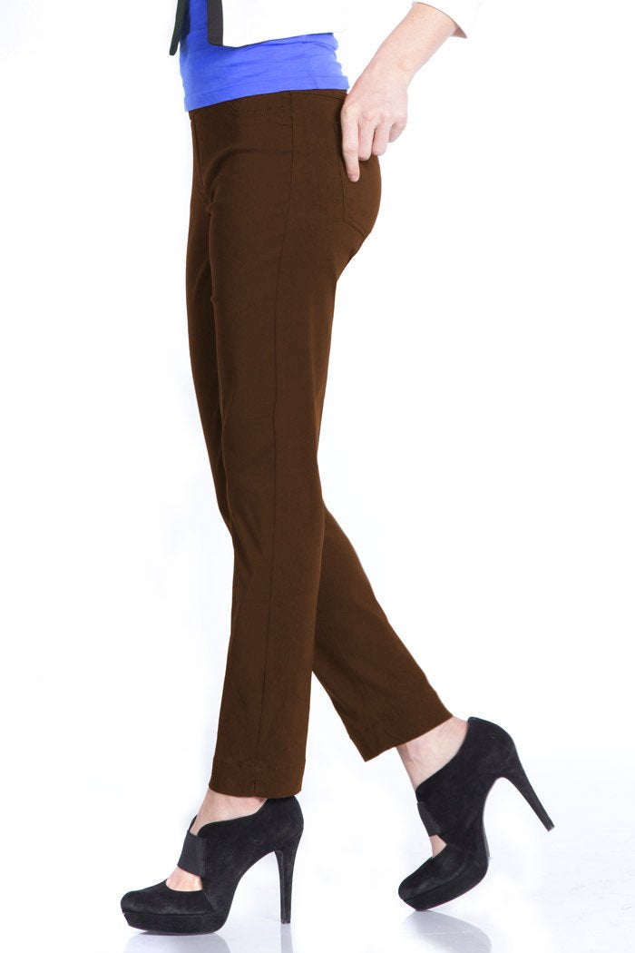 Pull-On Ankle Pant with Back Pockets - Chocolate